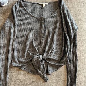 Women’s Express Gray Waffle Knit Tie-Front Top